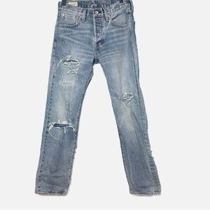 Levi's Premium 501 Original Selvedge Jeans Turquoise Rivet Distressed size 33